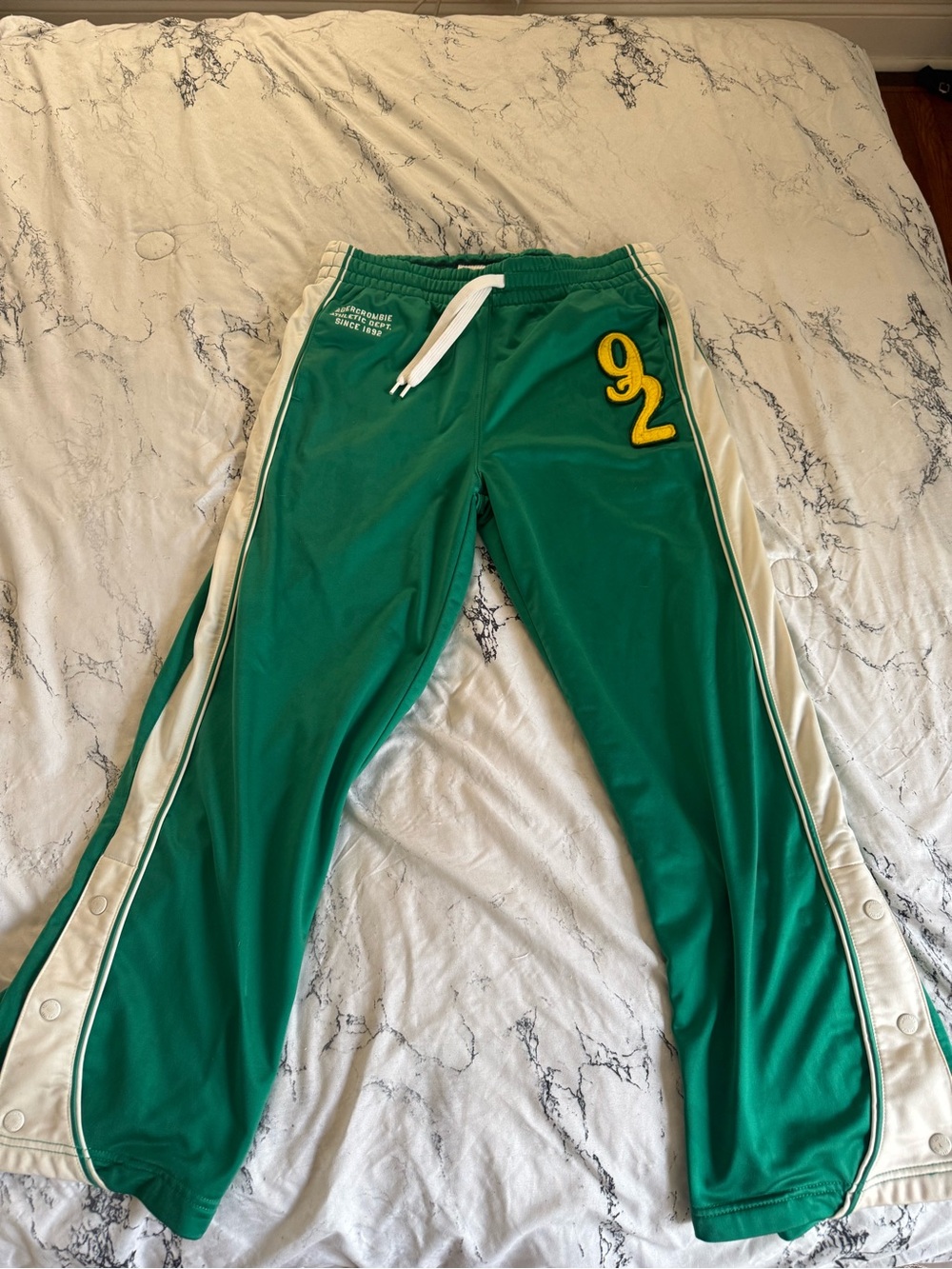 Abercrombie & Fitch Green Track Joggers with White Side Stripes